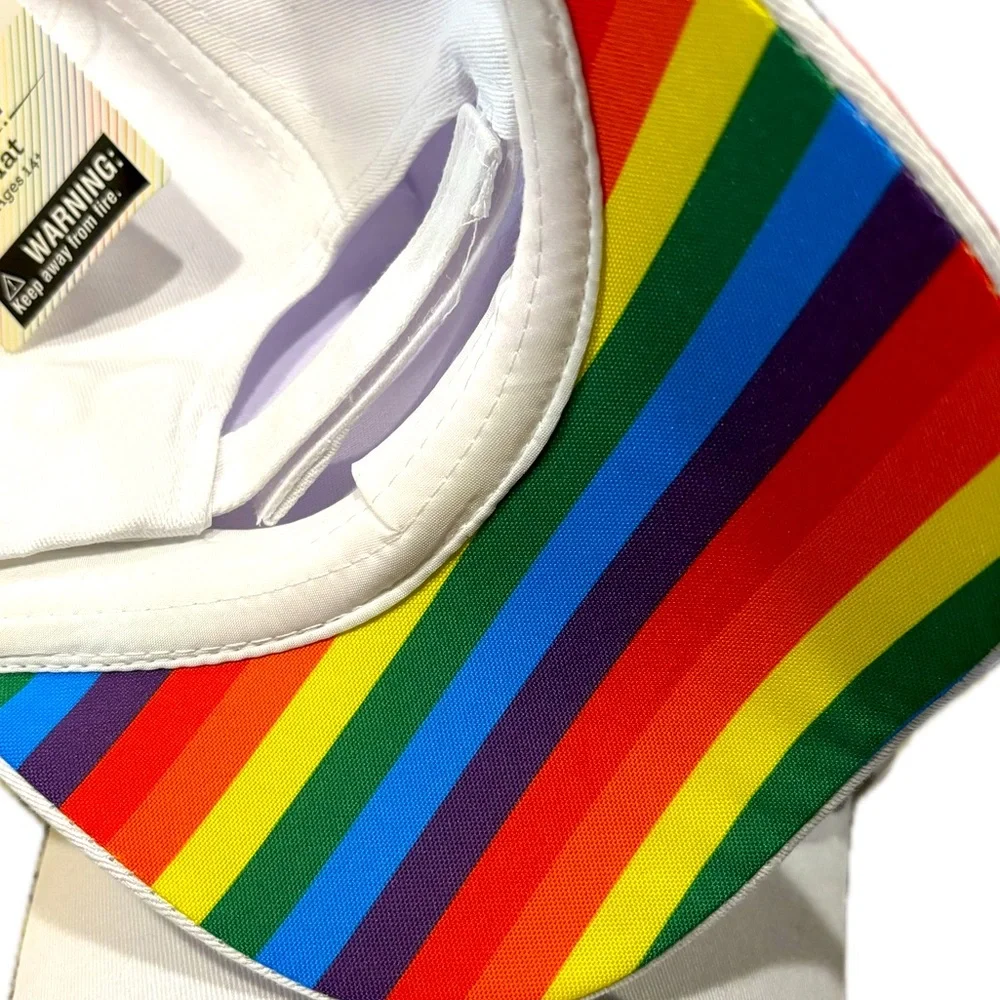 Happy Pride Synching Ball Cap white with rainbows 🌈